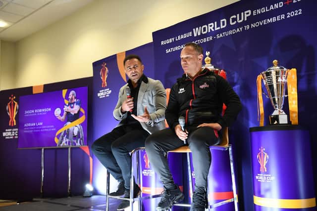 Jason Robinson at a World Cup event with Adrian Lam. (Picture: SWPix.com)