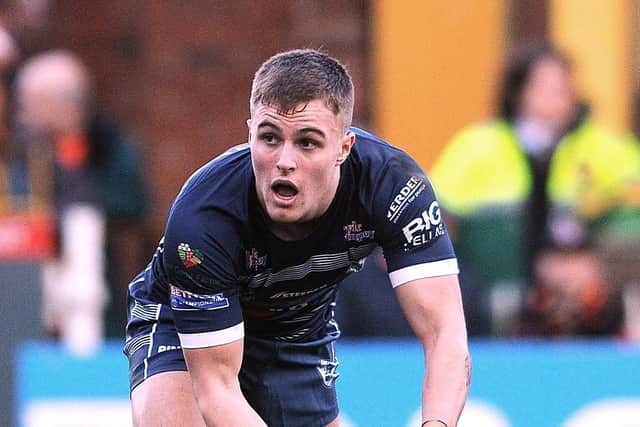 Kiedan Hartley scored two tries in Hunslet's 50-12 victory at West Wales Raiders. Picture: Steve Riding.