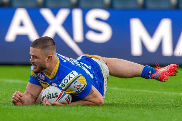 James Bentley scores his first try against Wakefield Trinity on Friday. He was also sin-binned during the game. Picture: Bruce Rollinson.