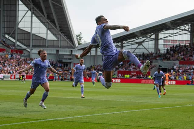 BIG MOMENT - Raphinha started the party with his penalty at Brentford, before Leeds United went on to complete the job and secure Premier League status. Pic: Tony Johnson