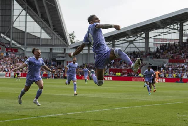Goals from Raphinha and Jack Harrison sent the city into party mode. Picture: Tony Johnson.