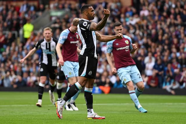 MAN OF HIS WORD: Callum Wilson celebrates after putting Newcastle United ahead from the penalty spot at at Burnley en route to a brace for a 2-1 victory that was crucial in keeping Leeds United up. Photo by Gareth Copley/Getty Images.