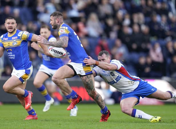 Zak Hardaker (right) and James Bentley (other than his yellow card) impressed Leeds Rhinos fans in the wi over Wakefield Trinity last time out. Picture: Danny Lawson/PA Wire.