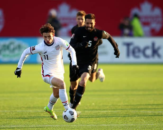 'ADVANCED' STAGE: Leeds United are closing in on RB Salzburg's USA international midfielder Brenden Aaronson, above.
Photo by Vaughn Ridley/Getty Images.