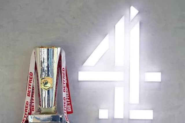 The Betfred Super League trophy on display at Channel 4's headquarters in Leeds. Picture by Simon Wilkinson.