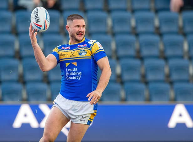 Good and bad: Rhinos forward James Bentley scored two tries in the win over Wakefield - but was also yellow-carded for a high tackle - which has led to a three-match ban - his third suspension of the season. Picture: Bruce Rollinson