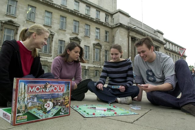 A University of Leeds version of Monopoly was launched. Pictured playing a game outside the Parkinson Building are students, from left, Sarah Yandell, Emma McGinty, Agnes Woolley and Will Rowson.