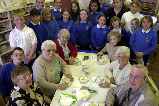 Pensioners were treated to tea to mark the Queen's Golden Jubilee organised by Morley Community Church and served by young pupils at Cross Hall Infants School.