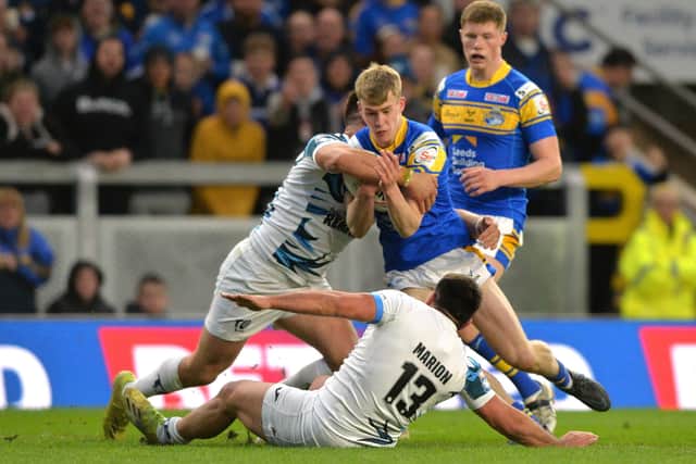 Max Simpson has shown the depth of talent in the Leeds Rhinos' ranks, seen above in Super League action against Toulouse Olympique Picture: Bruce Rollinson