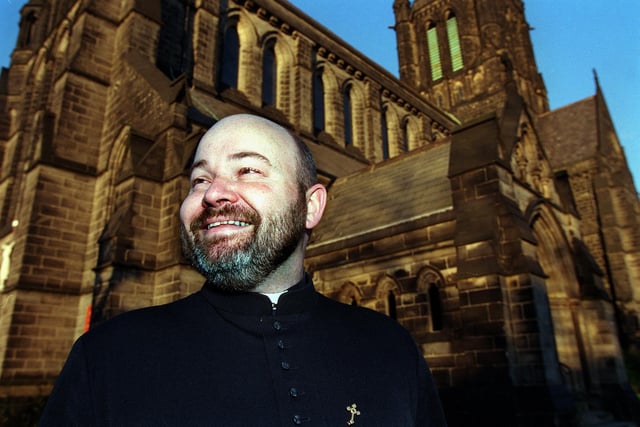 Pictured is Revered Timothy Lipscomb, vicar of St Bartholomew's, after hearing in April 1998 his church was to receive more than £300,000 from the Lottery Heritage Fund for repairs.