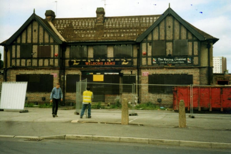 Demolition in progress of the Wilson's Arms pub on Moresdale Lane in August 2003. The pub was built by Ramsden Brewery in the 1930s.