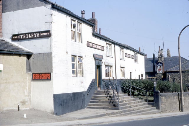The Commercial Inn on Elland Road in April 1968, at this time a Tetley's public house. The steps up to the entrance were built by the famous Yorkshire and England Cricketer, Robert Peel (1857 - 1941) who became landlord in the early 1900s.
