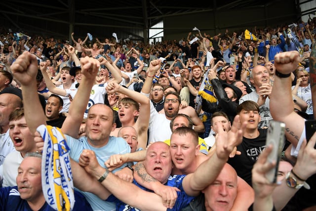 By no means the most entertaining, but certainly the most consequential. Leeds away to Brentford had it all in the Spring sunshine: the Bees going down to nine men, one eye on the Burnley score elsewhere, a raucous away following, a penalty, a red card and a last-minute winner to guarantee Premier League status. (Photo by Alex Davidson/Getty Images)