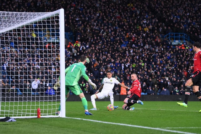 Drawing level with Man United, 60 seconds after Rodrigo had looped one in over David De Gea, Raphinha's equalising goal against Leeds' fiercest rivals was one of those 'I was there' moments for so many Leeds United fans (Photo by Laurence Griffiths/Getty Images)