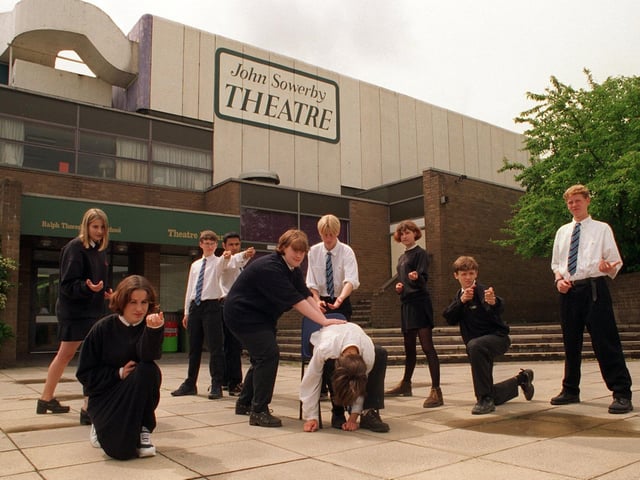 Members of the cast from Ralph Thoresby's production of Voices of the Living and the Dead which marked the reopening of the school's John Sowerby Theatre after it was damaged in an arson attack.