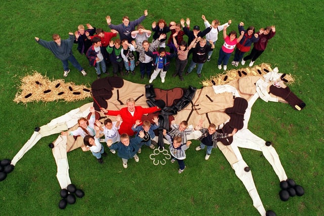 BBC children's art programme Smart was filming at Wadlands Hall Farm. A giant horse, pictured, was made using items of riding equipment, with the help of pupils from nearby Priesthorpe High School.