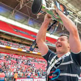 Brett Ferres celebrates with the 1895 Cup at Wembley last year. Picture by Allan Mckenzie/SWpix.com.
