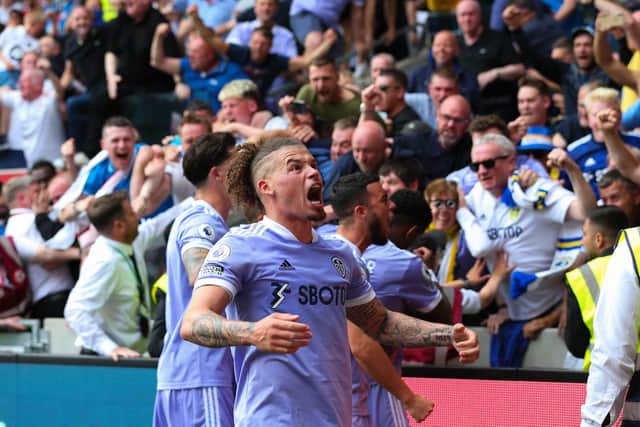 BATTLE-CRY: Leeds United midfielder Kalvin Phillips celebrates Jack Harrison's stoppage time winner (Photo by Craig Mercer/MB Media/Getty Images)