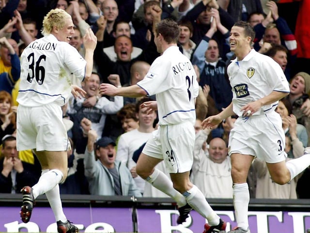 Matthew Kilgallon (left) celebrates his equaliser with teammates Frazer Richardson (left)  and Ian Harte.