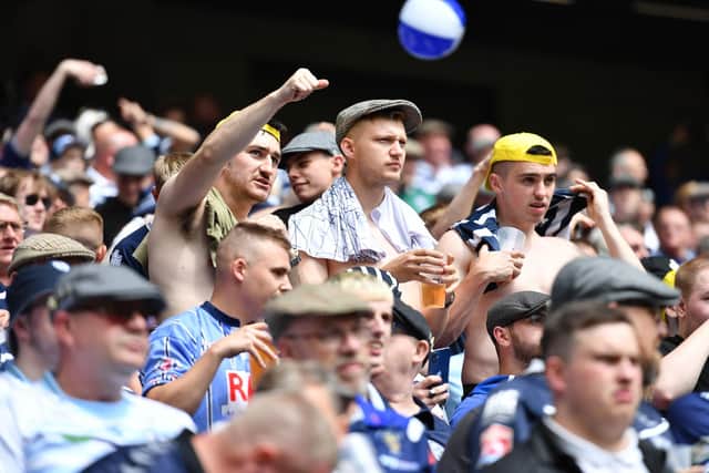 Featherstone Rovers fans get behind their team at the 1895 Cup final. Picture: Will Palmer/SWpix.com.