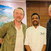 Simon Pegg (left) and Christopher Lloyd (right) were spotted enjoying a hearty meal at Indian restaurant Tharavadu on Saturday night.
