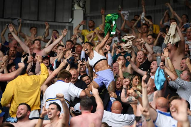 'WONDERFUL': Leeds United winger Raphinha takes centre stage in the away end at Brentford but the Whites must act to ensure there is no need for another 'great escape' next term. Photo by Alex Davidson/Getty Images.