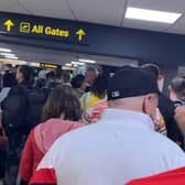 Leeds Bradford Airport passenger Orinder Chohan captured the huge queues of people waiting to get through security. Picture: Orinder Chohan/SWNS