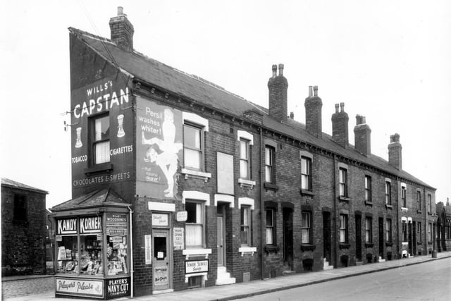 Moor Road in April 1959. Pictured centre is a tobacconists and confectioners.