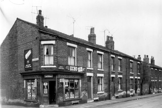Telford Terrace in April 1959. In view is a grocers business of Herbert and D Britton.