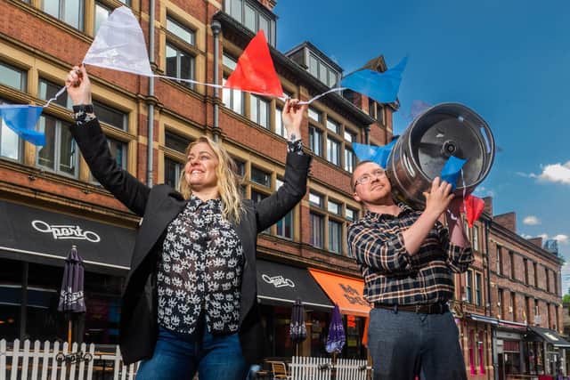 Lucy Cheetham, of bar owner Akito Ltd, and Coun Jonathan Pryor are among those backing the city centre street party plans. Picture: James Hardisty