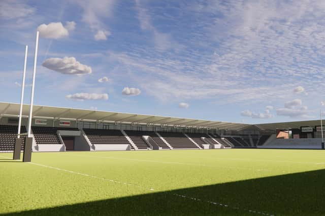 A view of what Tigers' rebuilt stadium will look like at pitchside. Picture by Castleford Tigers/Highgrove Group/WMA Architects .
