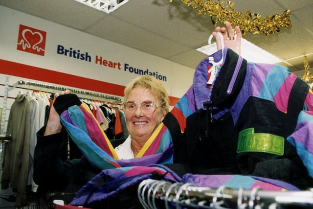Volunteer Audrey Cooper helps out at the British Heart Foundation shop on Town Street. She is pictured in December 1999.