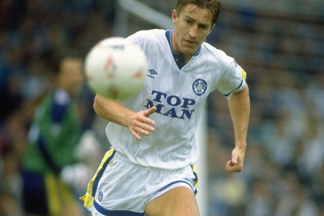 Lee Chapman in action during the Division One clash against Arsenal at Elland Road in September 1990. The game finished 2-2.