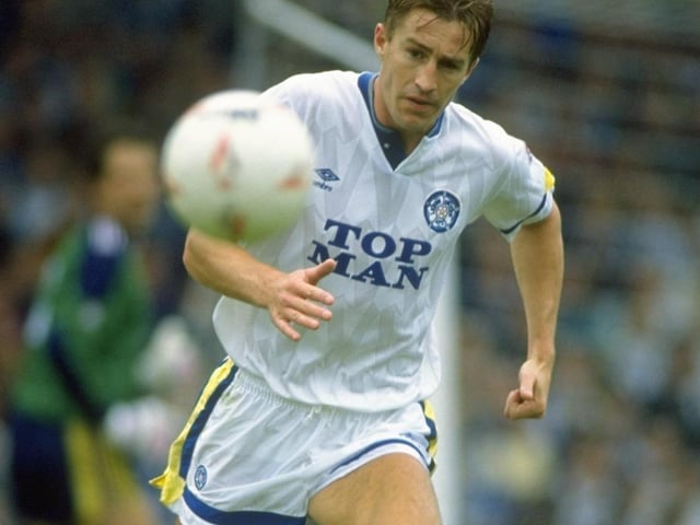 Lee Chapman in action during the Division One clash against Arsenal at Elland Road in September 1990. The game finished 2-2.