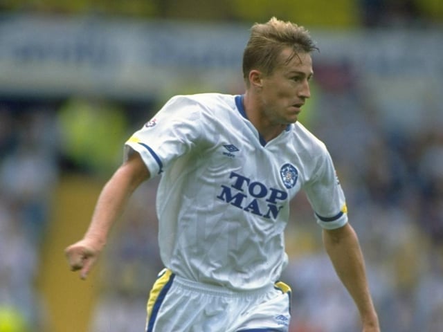 Lee Chapman in action during a Division One clash against Norwich City at Elland Road. The Whites won 3-0.
