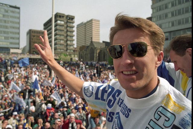 Lee Chapman celebrates winning the First Division title in May 1992.
