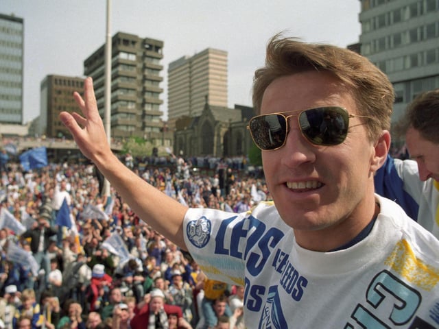 Lee Chapman celebrates winning the First Division title in May 1992.