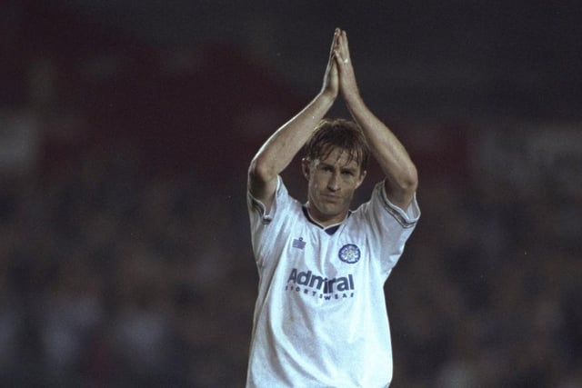 Lee Chapman acknowledges the fans at the end of the European Cup first round second leg clash against Stuttgart at Elland Road.