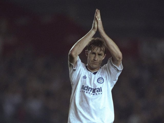 Lee Chapman acknowledges the fans at the end of the European Cup first round second leg clash against Stuttgart at Elland Road.