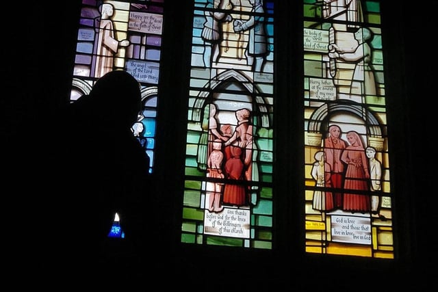 The bell ringers of All Saints Church at Sherburn in Elmet illustrated their passion for bellringing in March 2004 by commissioning a stained glass window for their church which shows why bells were rung at different times through history. PIC: John Giles/PA