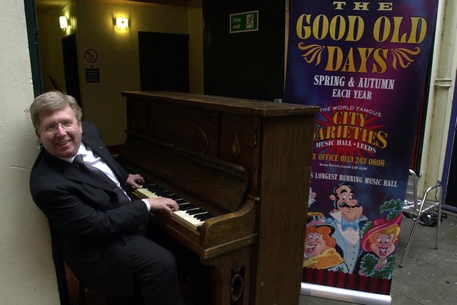 City Varieties general manager Peter Sandeman pictured with the piano, which had been used by the stars down the decades, and was being auctioned.