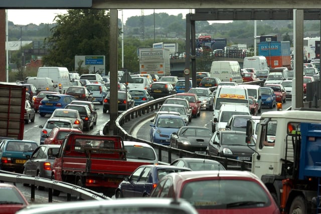 Torrential rain brought traffic to a standstill on the Leeds Inner Ring Road in August 2004.