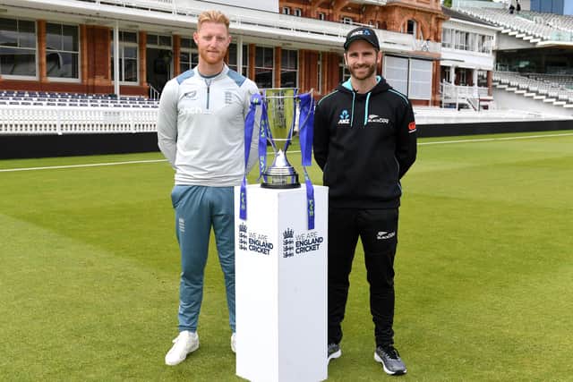 England captain Ben Stokes and New Zealand captain Kane Williamson pose with the Test series trophy at Lord's Picture: Gareth Copley/Getty Images