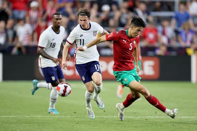 Brenden Aaronson in action during the USMNT's 3-0 win over Morocco. Pic: Andy Lyons.