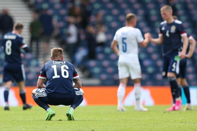 Liam Cooper reacts after Scotland fall to a 2-0 defeat to the Czech Republic in the group stages of EURO 2020. Pic: Robert Perry.