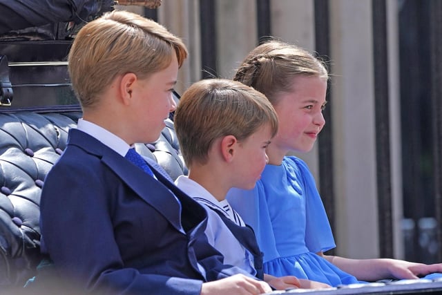 Prince George (left), Prince Louis and Princess Charlotte leave Buckingham Palace.
