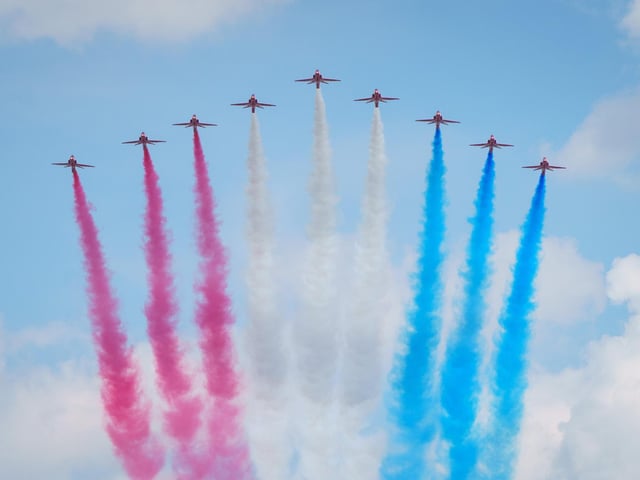 The Red Arrows flying over London this afternoon