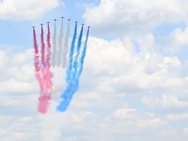 The Red Arrows paint the sky red white and blue
