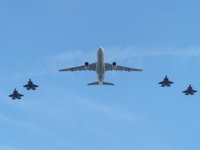 Military aircraft during a special flypast following the Trooping the Colour ceremony at Horse Guards Parade