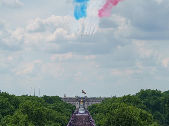 The Red Arrows make a flypast at the conclusion of the Trooping the Colour ceremony at Horse Guards Parade, central London, as the Queen celebrates her official birthday, on day one of the Platinum Jubilee celebrations
